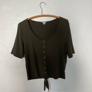Aeropostale Olive Green Button T-shirt with Knot